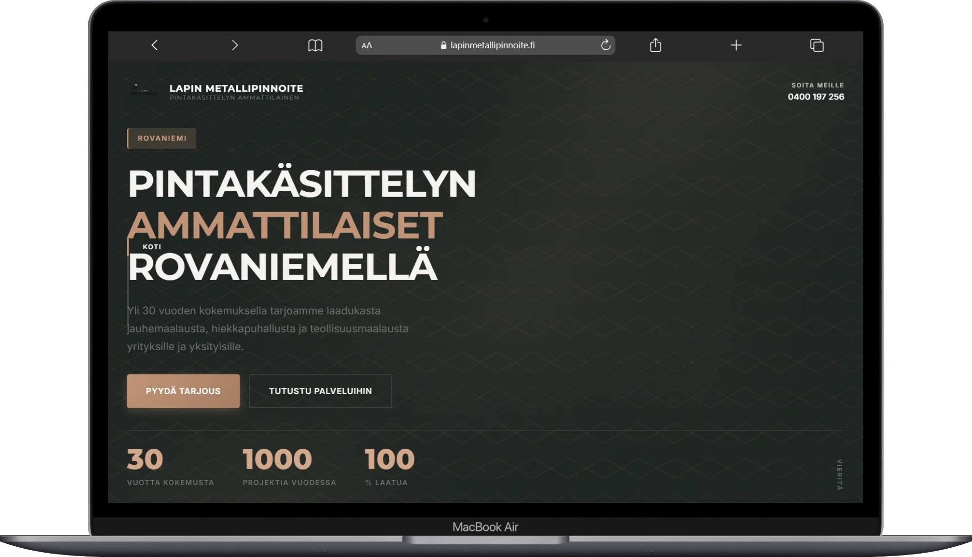 Lapinmetallipinnoite.fi avattuna tietokoneen selaimessa