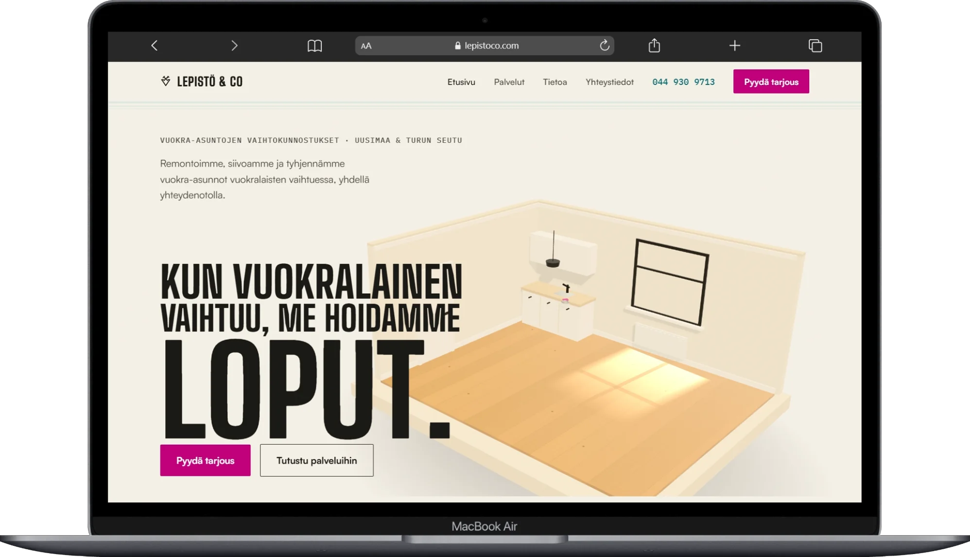 Lepistö & Co avattuna tietokoneen selaimessa