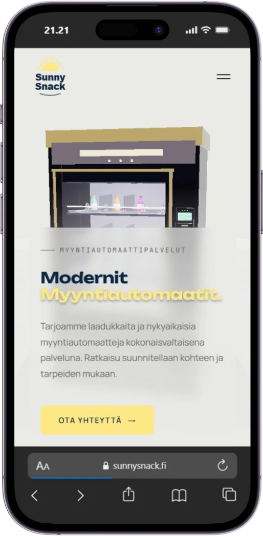Sunnysnack.fi mobiilinäkymässä