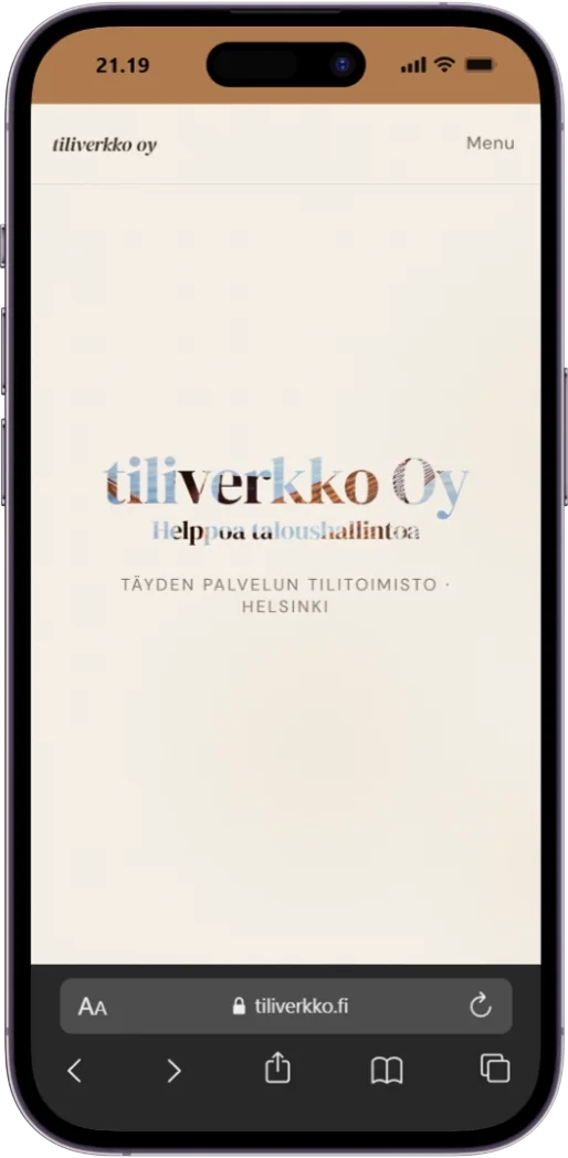 Tiliverkko Oy mobiilinäkymässä